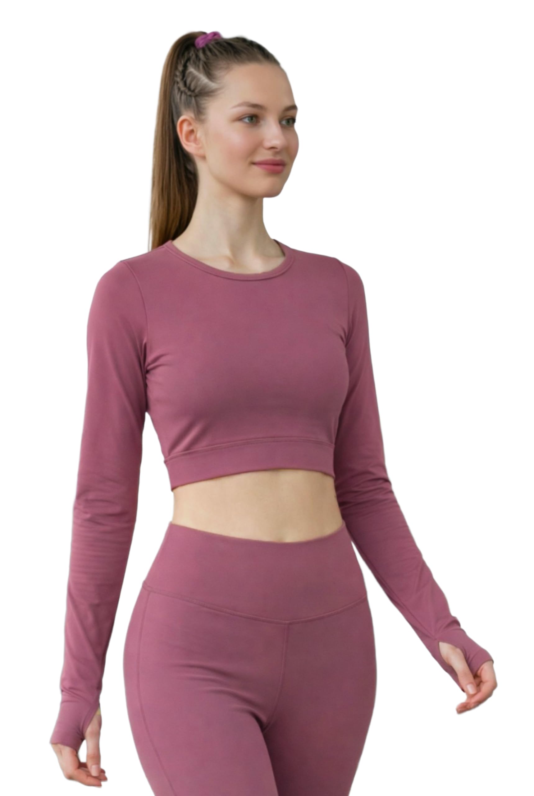 Women's Long Sleeve Crop Top, Teal Blue, Round Neck, Thumb Hole Cuffs, Activewear Full Sleeve T-Shirts for Workout, Running, Sports Fitness-picture-13