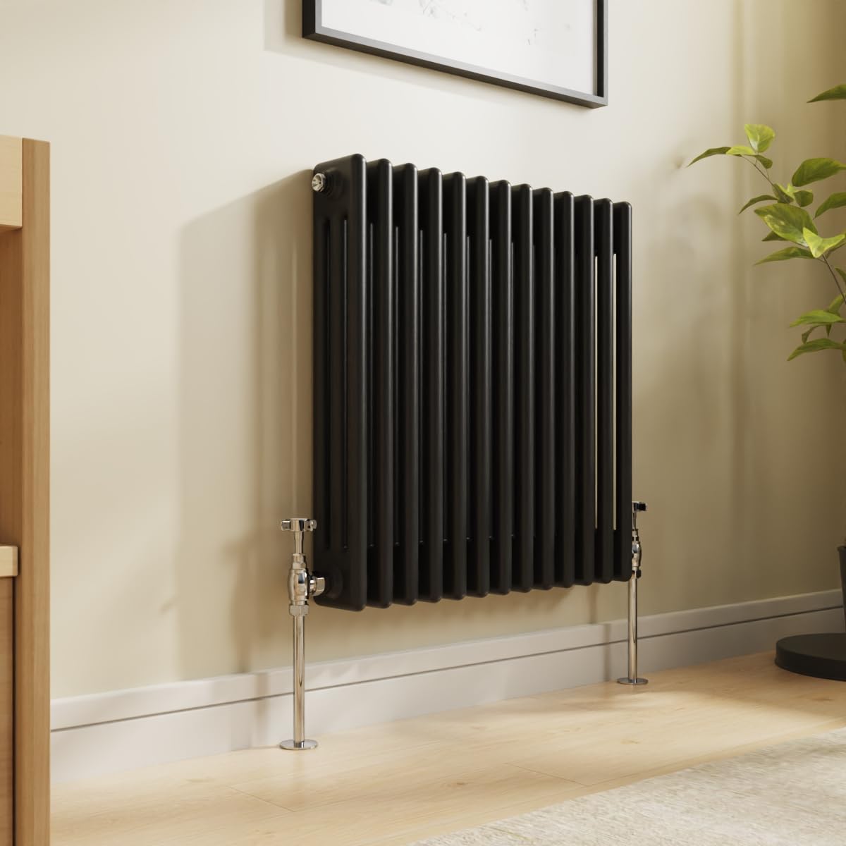 NRG 600 x 605mm Traditional Cast Iron Style Radiator Black 3 Column Perfect for Kitchen Living Room Bathroom — image 1