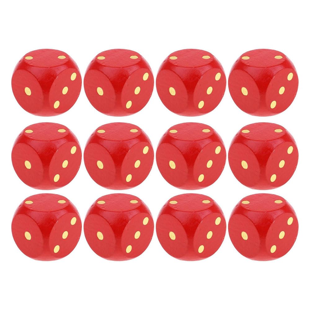 JZS Dice Set,30mm 6 Sided for Perfect for Board Games and RPGs,with Numbers 1-6 Wooden Dice Set Party Favors for Table Games,12PCS,Red