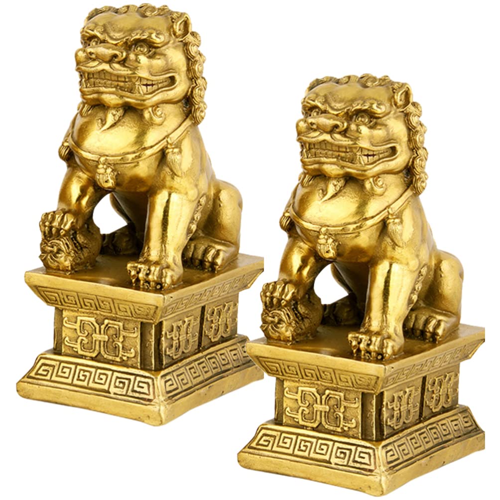 HOMSFOU 2pcs Lion Ornament Premium Resin Lion Sculptures for Home and Office Decor Miniature Statues Stylish Tabletop Desktop Accents High