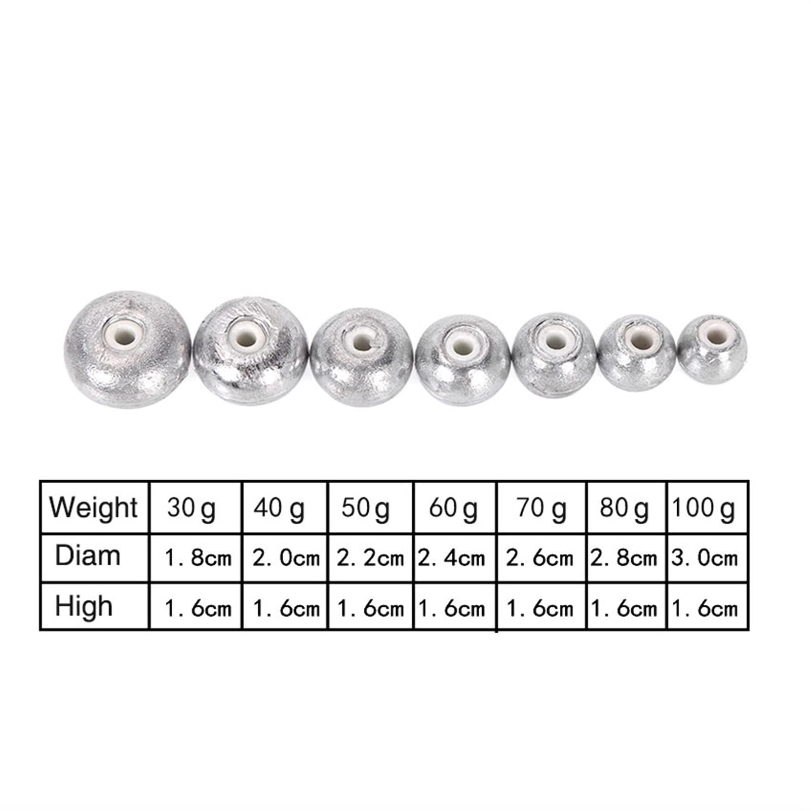 10 piezas Plomos esféricos de plomo con núcleo cerámico Línea no lastimada Pesos de plomos de pesca Agua salada Agua dulce Herramienta de fundición de pescado 20g 30g 40g 50g 60g 70g 80g 100g