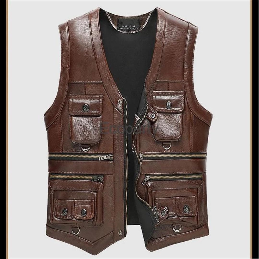 Gilet da uomo in pelle da uomo con cerniera gilet Steampunk senza maniche giacche da moto con tasche multiple