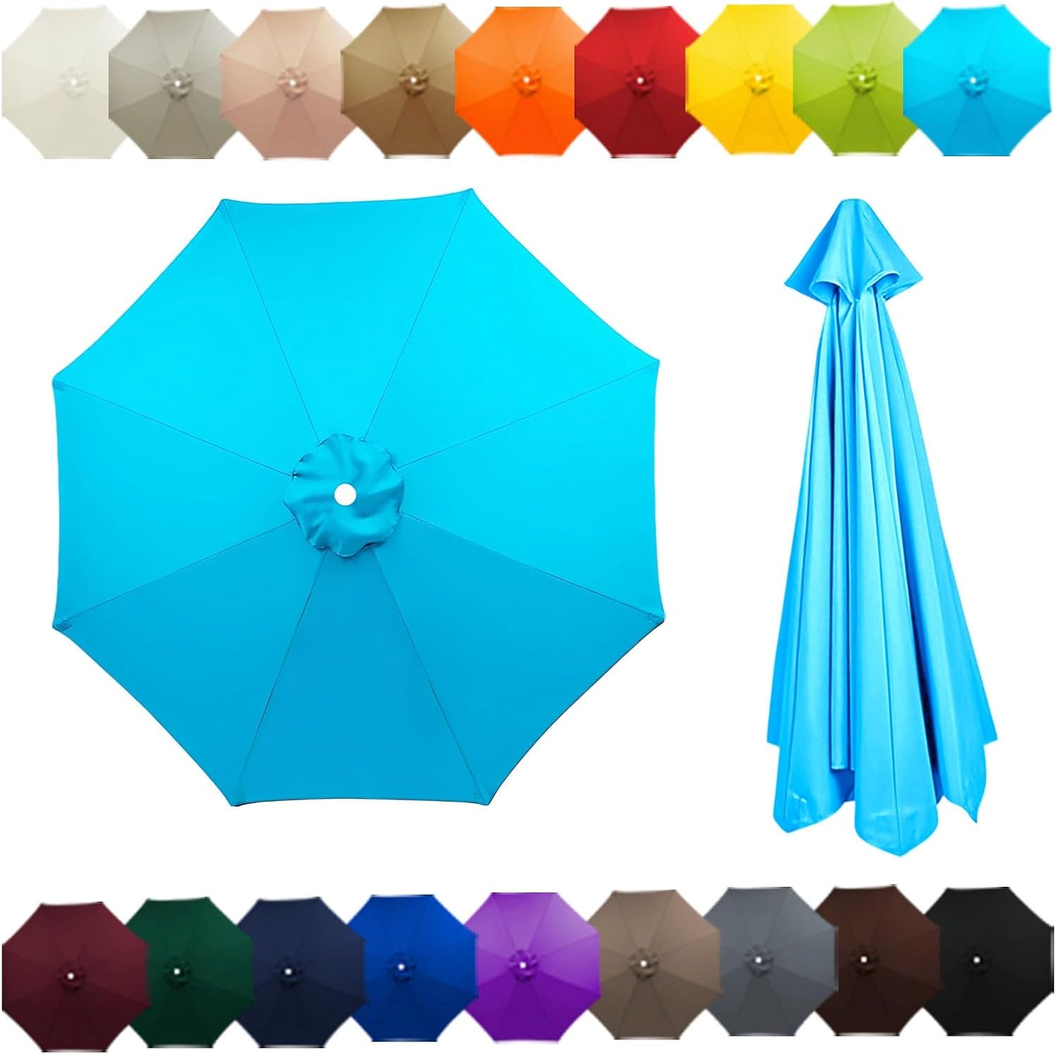 Outdoor Patio Umbrella Replacement Canopy For 6 Ribs/8 Ribs, Replacement Umbrella Cover, Table Market Yard Umbrella Top, Sun Shade Accessory