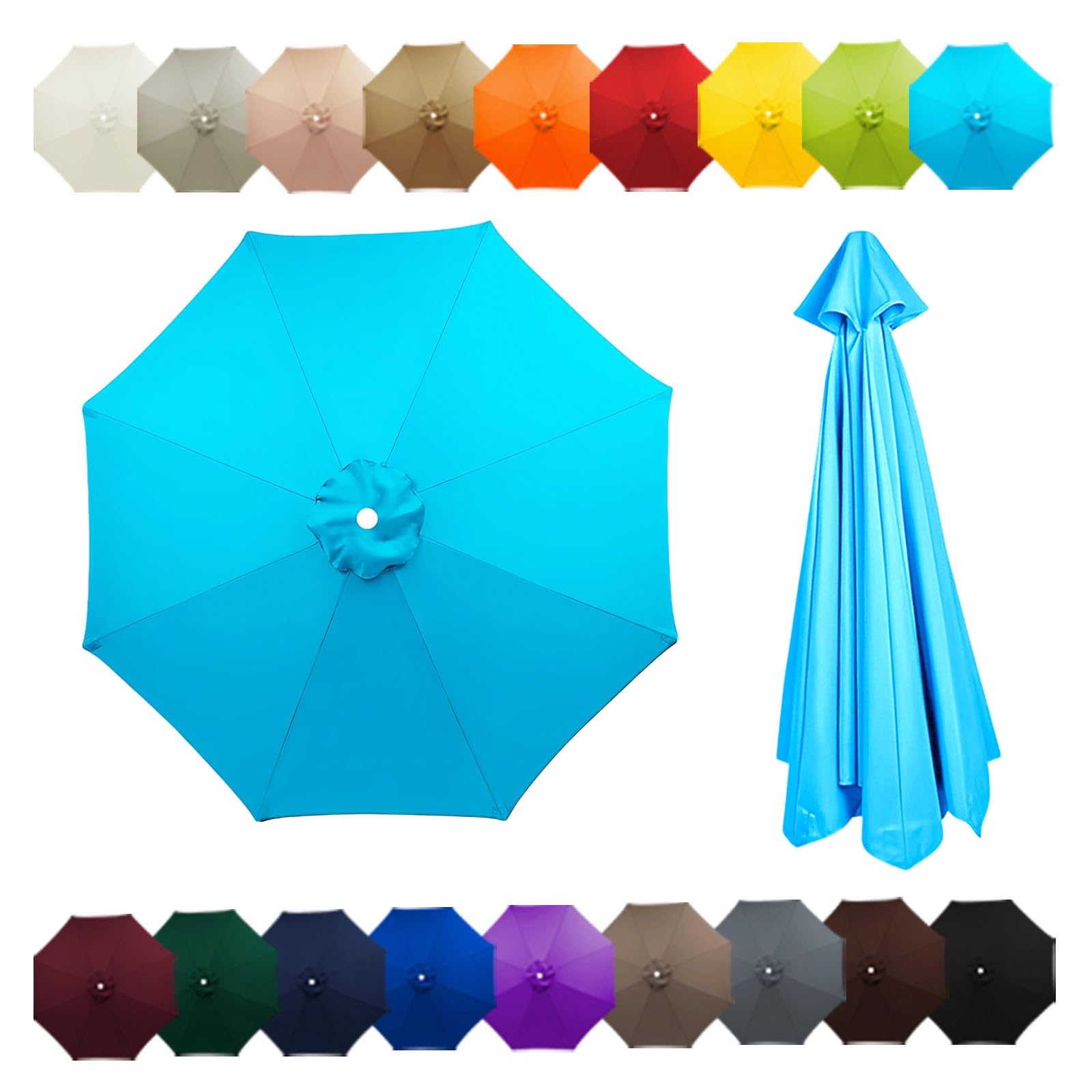 Outdoor Patio Umbrella Replacement Canopy For 6 Ribs/8 Ribs, Replacement Parasol Cover, Table Market Yard Umbrella Top, Sun Shade Accessory(Lake blue,8.2FT/2.50M-6Ribs)