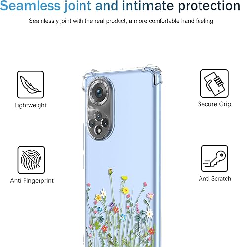 Miniatura 3 de OEURVQO Funda para Huawei Nova 9 Honor 50, diseño floral transparente, TPU suave, a prueba de golpes, antiarañazos, funda protectora para Huawei