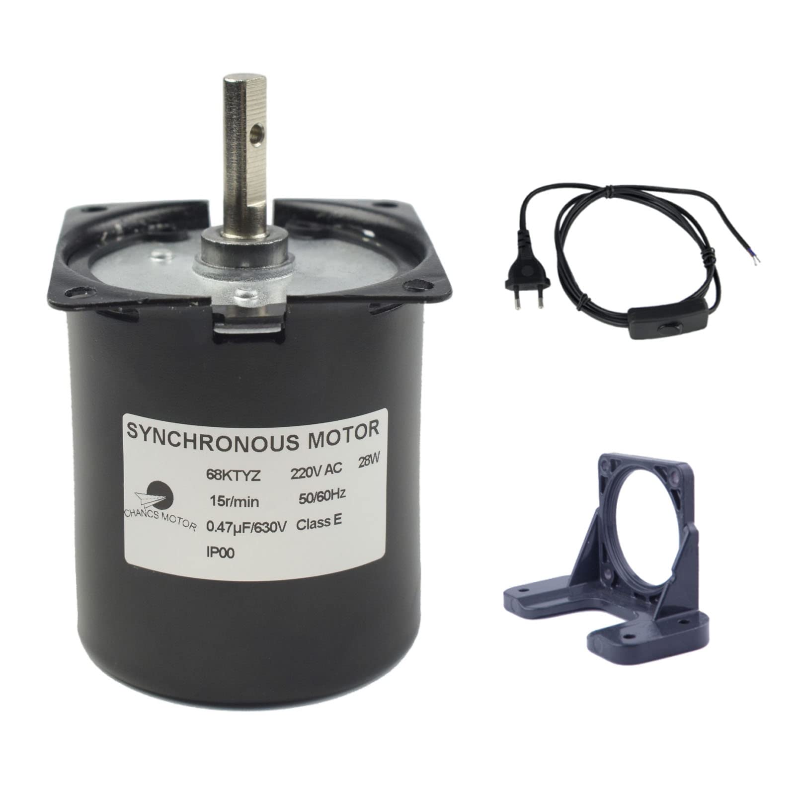 CHANCS 68KTYZ 15RPM 220V Getriebemotor Synchron und hohe Härte Halterung und Netzkabel Schalter Stecker