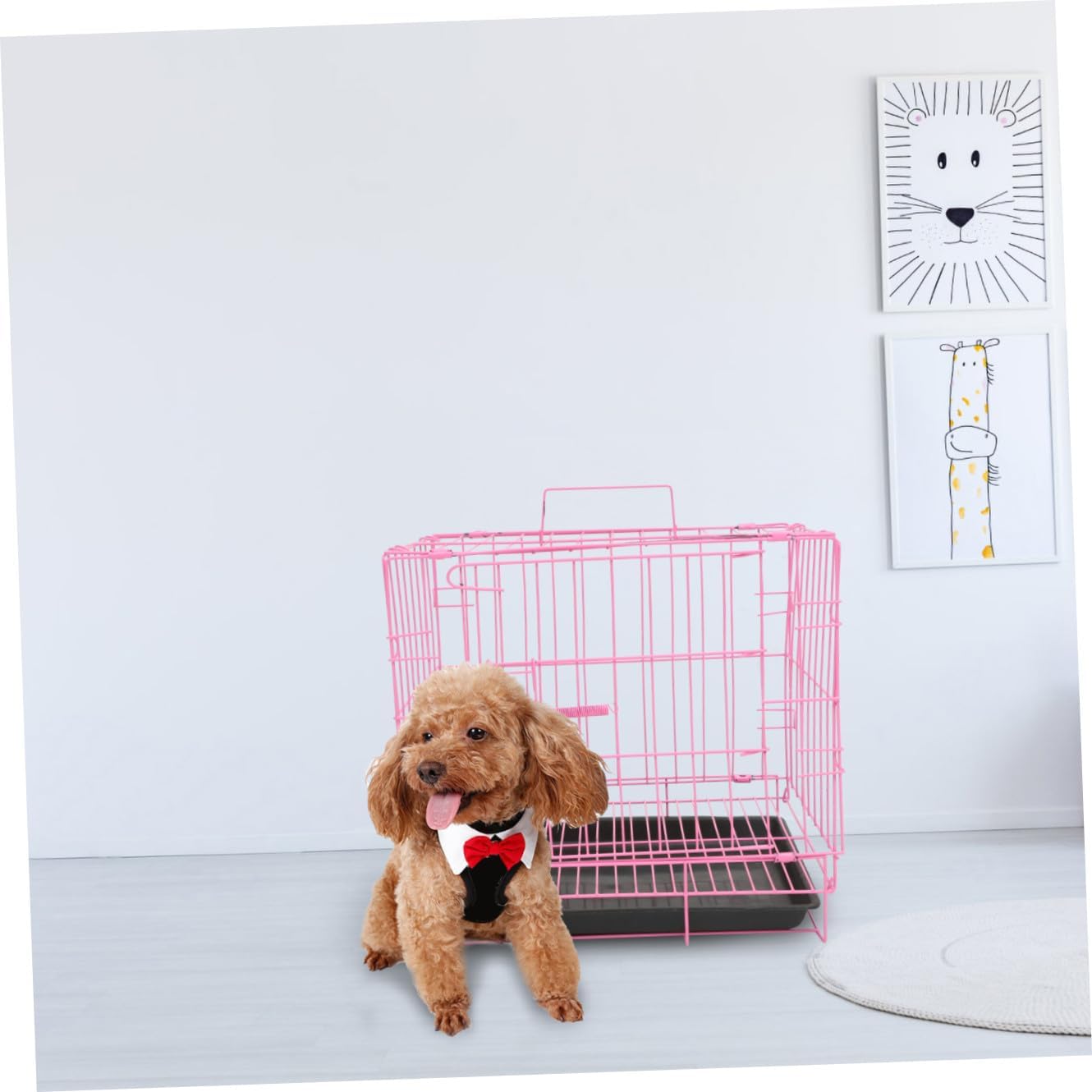 ERINGOGO Folding Small Dog Cage Pink Pet House Iron Kennel for Poodles Cats Rabbits Portable Pet Enclosure with Ventilated Design for Comfortable Safe Travel