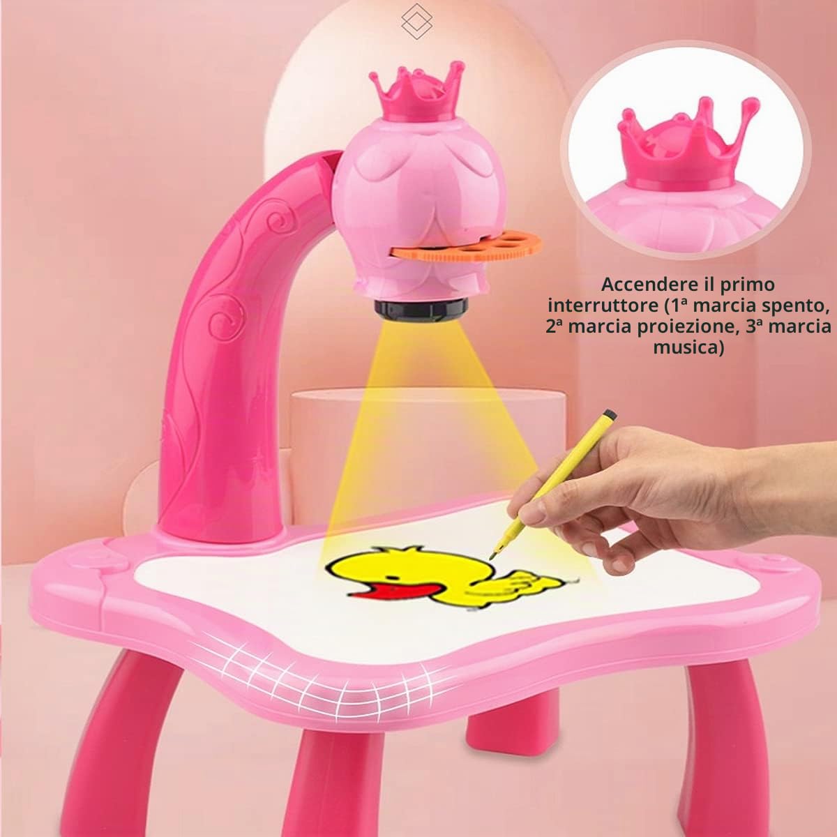 Tavolo da disegno per bambini con proiettore per disegnare ricalcando un’immagine, set da disegno con proiettore intelligente, tavolo giocattolo