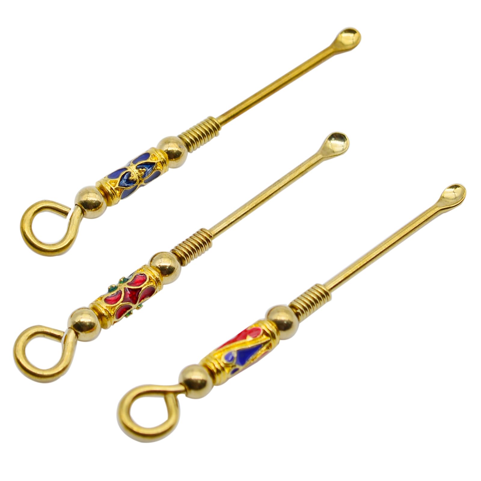 OZXNO 3pcs Tiny Snuff Spoon Brass Medicine Powder/Earpick Spoon Retro Necklace Loop Pendant