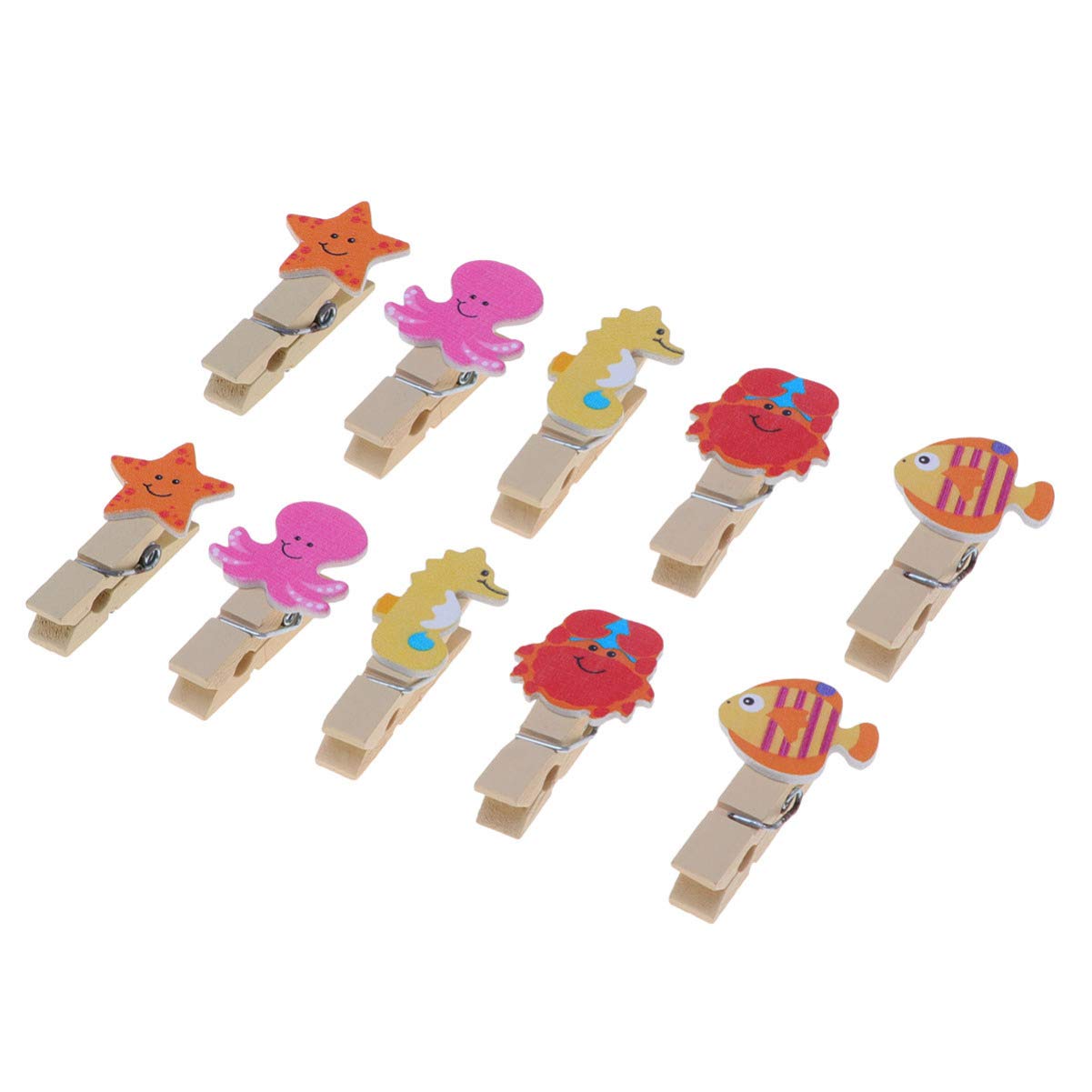 Amosfun 10 piezas de animales marinos Mini pinzas de madera con cuerda de madera pinzas de la ropa adornos pinzas de decoración de Navidad pinzas de foto Clips para fotos de pared bolsas de aperitivos