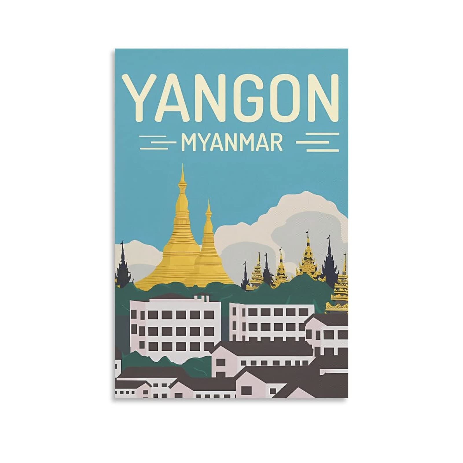 Onotio Unframe-Style Yangon Myanmar Vintage Travel Posters Tree 08X12inch(20X30cm) Wall Art Picture Print Canvas Art Poster Modern Family Bedroom Decor Posters