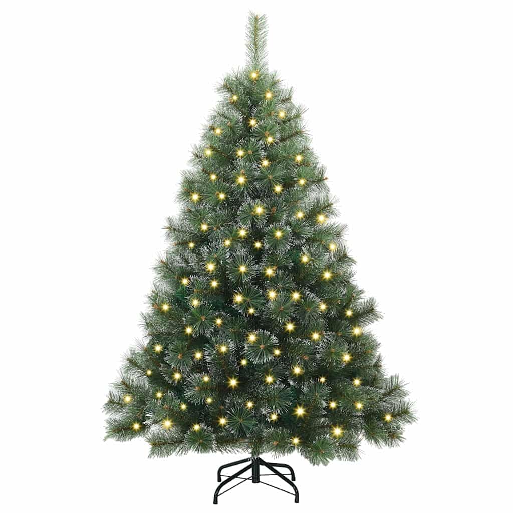 Albero di Natale artificiale con 150 LED verde 150 cm PE PVC supporto pieghevole decorazione natalizia per interno esterno festa con luci a corda