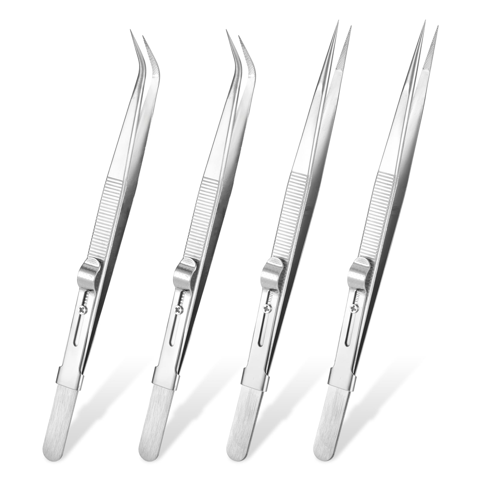 Pinzas de diamante de 4 piezas, pinzas profesionales para joyería con ranura para gemas, pinzas de precisión antiestáticas, punta