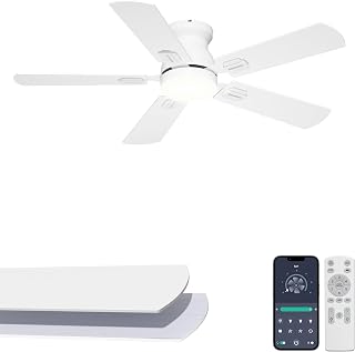 42'' White Flush Mount Ceiling Fans with Lights for Nursery Room | App/Remote Control, Low Profile, Space-Saving, Quiet DC Motor, 3CCT Dimmable, 6 Speeds Modern Overhead Fan for Low Ceilings