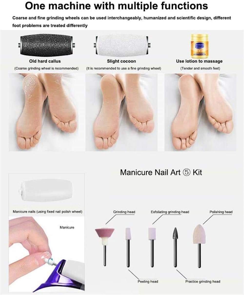 Elettrico Callus Remover for Piedi, Foot File Ricaricabile Scrubber Callus Shaver di rimozione for Cracked Heel e la Pelle Morta con 2 Teste di Ricambio
