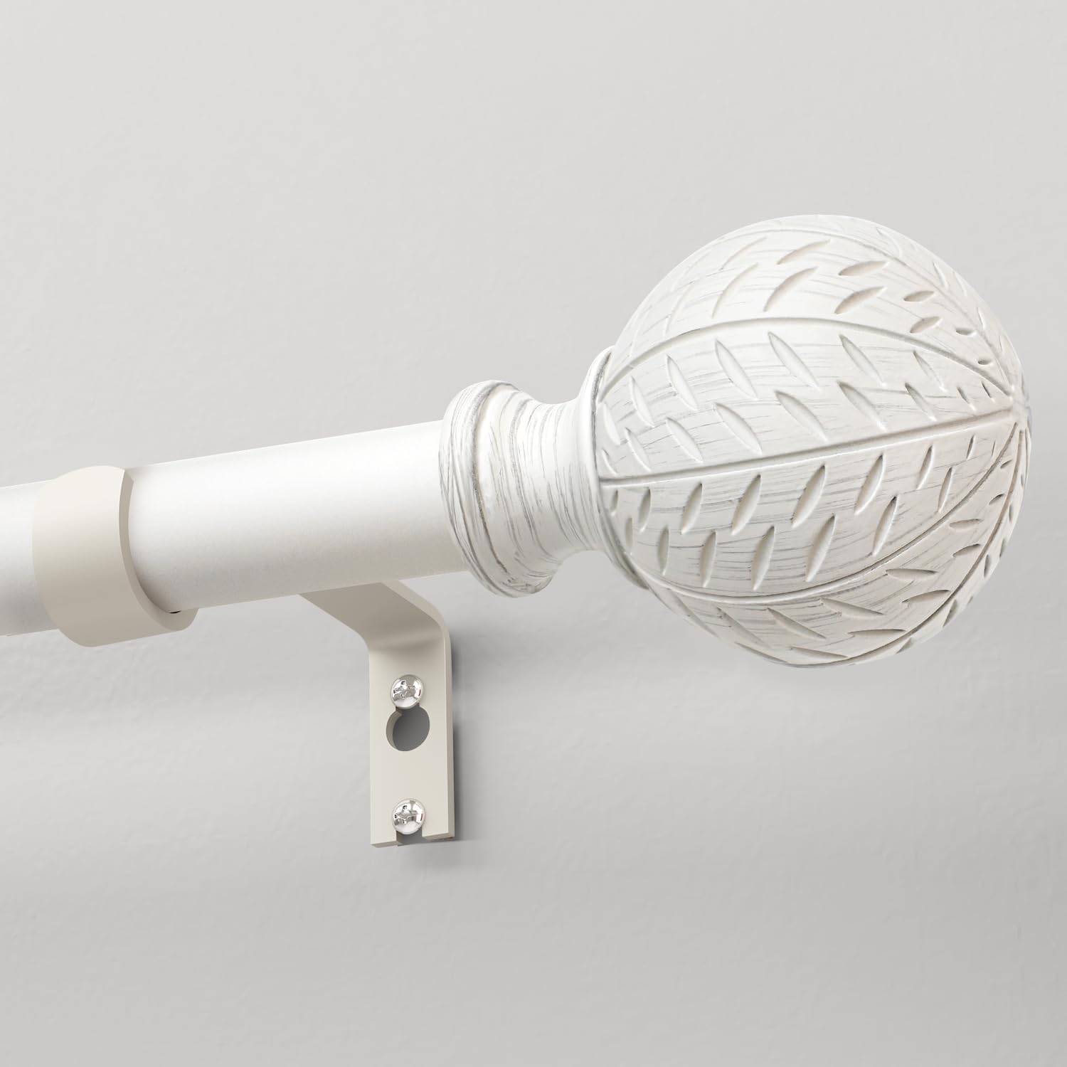 Antique White Ball Curtain Rods for Windows 66 to 120 Inch,1 Inch Heavy Duty Adjustable Curtain Rod,Boho Decorative Drapery Rods Set with Brackets,Size:36''-120''