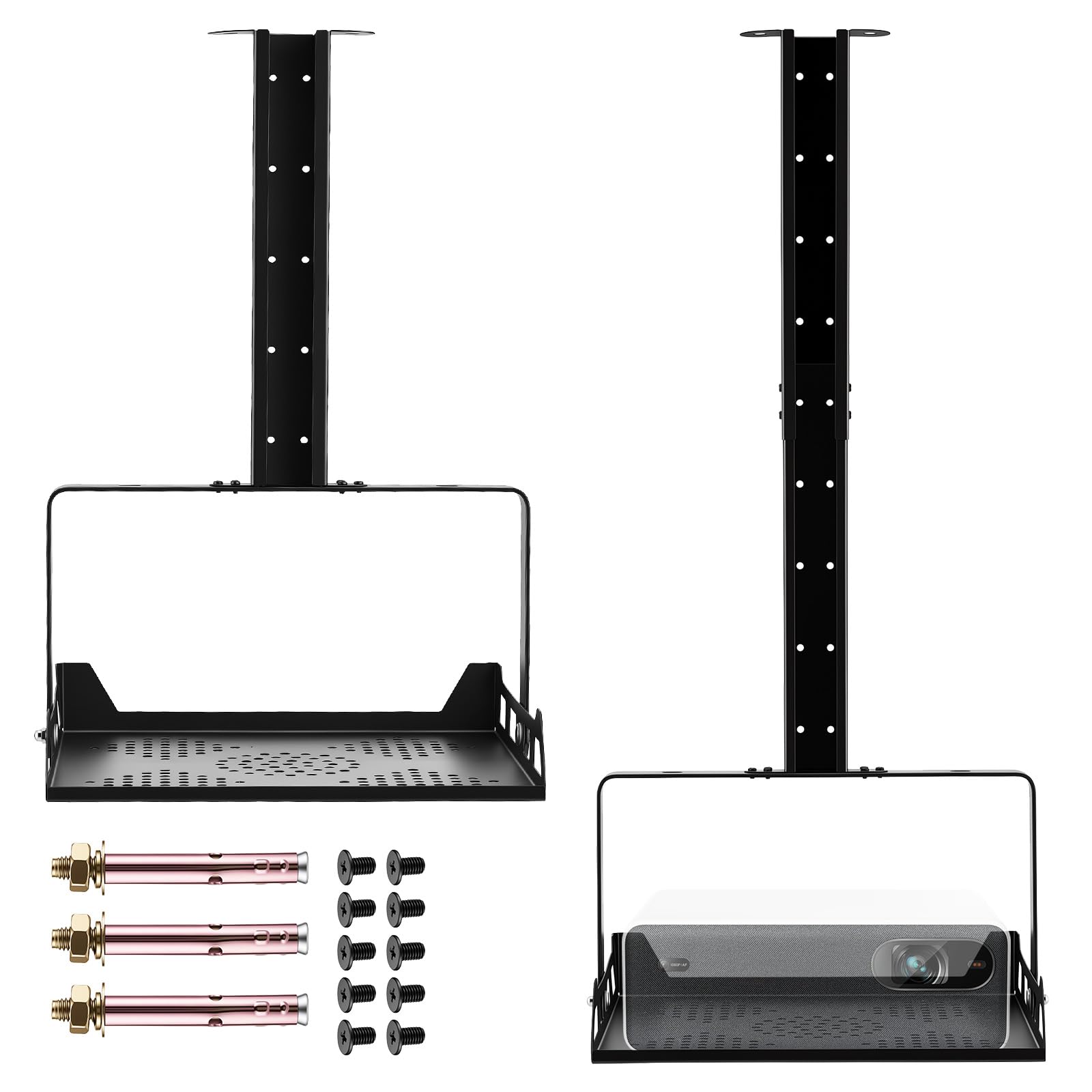 Beamer Deckenhalterung höhenverstellbar 30-55,7cm, Beamer Halterung Decke mit neigbarem Tragearm (Winkel verstellbar), Projektor Halterung Decke aus Carbonstahl, Kabelmanagement, für Projektor/Kamera