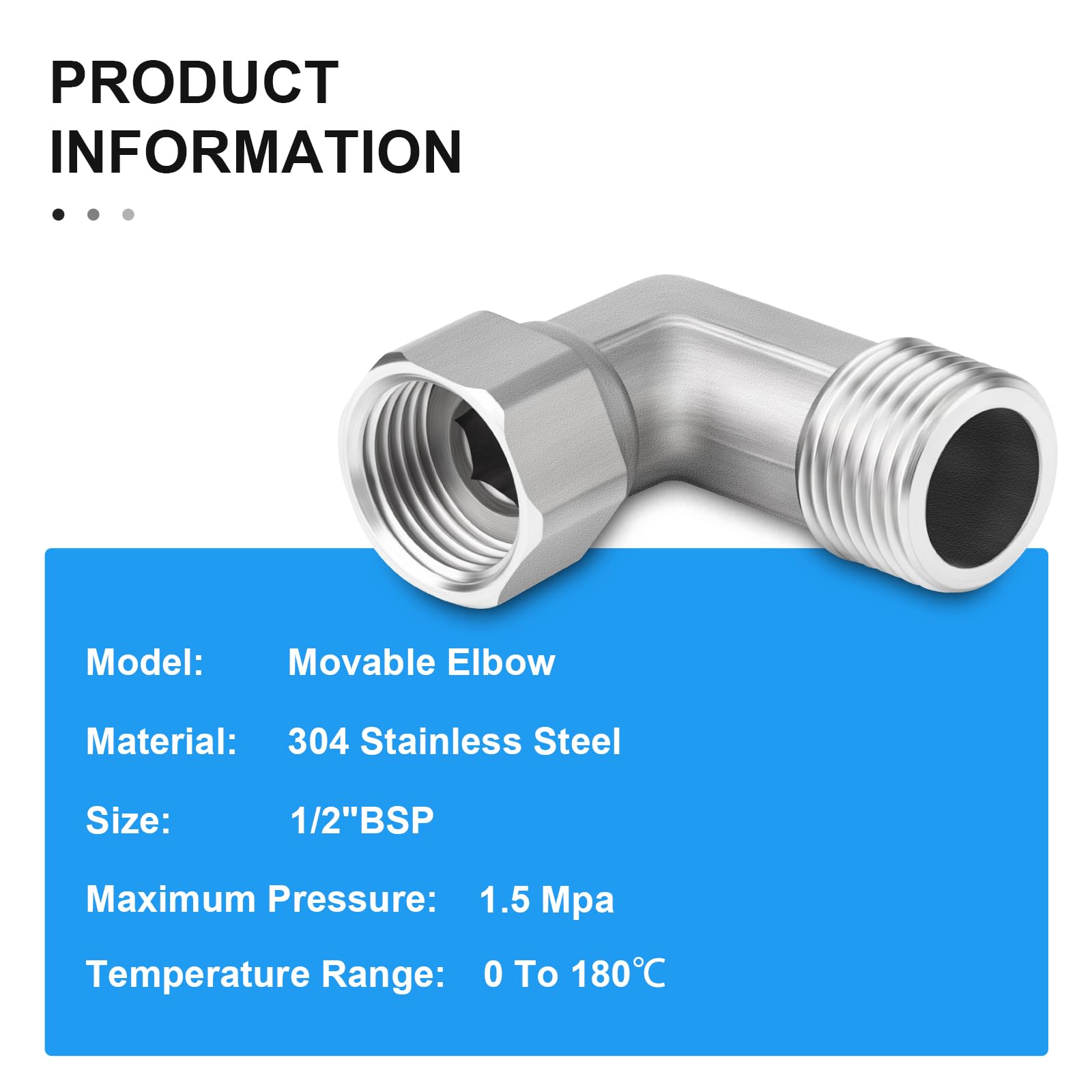 1 pezzi gomito a 90 gradi in acciaio inox 304 2 estremità connettore mobile flessibile, 1/2” femmina e maschio per spruzzatore, valvola angolare, braccio doccia