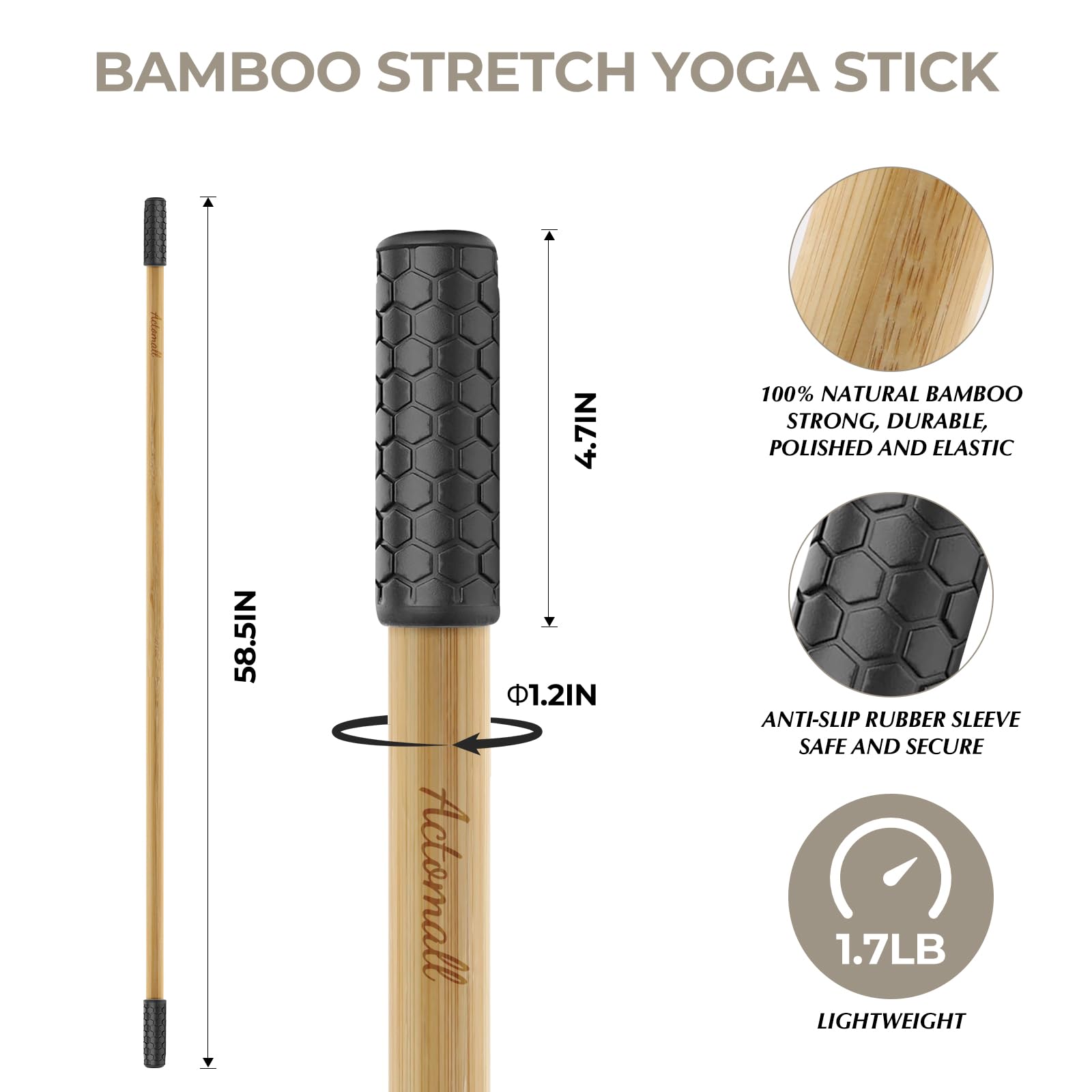 Yoga Stick for Home and Gym, Bamboo Yoga Exercise Stick for Full Range of Motion Including Stretching, Exercise, Physical Therapy and More, Perfect Posture Stick, Stretch Stick
