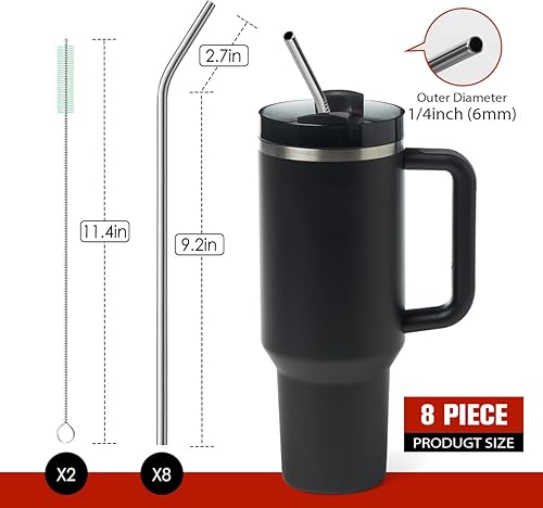 Miniatura 2 de 8 popotes de acero inoxidable doblados de 14 de pulgada (0.236 in) de ancho para vaso de 40 onzas con asa, popotes de metal reutilizables de 12
