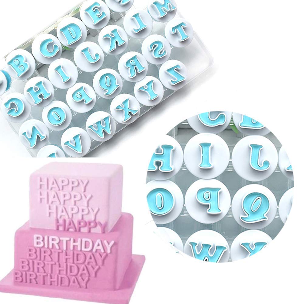 Alphabet Cookie Cutter Plastic 26 Pcs Upper&Lowercase Letters Fondant Cutter Mold Cake Biscuit Baking Mould Cookie Cutters and Stamps Impress Embosser Cutter Set (Uppercase Letters)