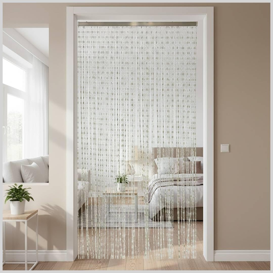 653909 Tenda a Perline, Bianco Ghiaccio, 100x220 o 230x120 cm, con Supporto in Alluminio, per Porta Balcone Finestra Terrazzo Scaccia Mosche Zanzare Insetti (ghiaccio, 100x220)