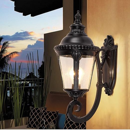JINHH Balcony Black Waterproof Wall Lamp Garden Glass Wall Lantern Garden Decoration Aluminum Fixture Porch Large Lighting Wall Sconce European Villa Landscape Light Garage Aisle Stair Wall Light photo 2