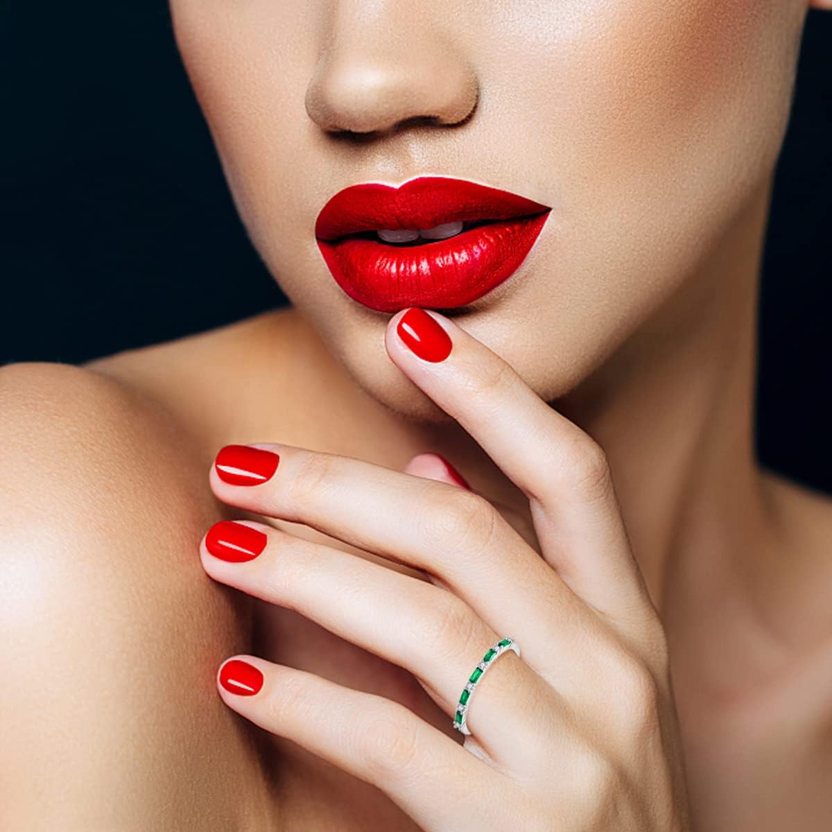 JO WISDOM 925 Sterling Silver Wedding Band for Women Thin Stacking Ring Half Cubic Zirconia Eternity Engagement Ring - Image 4