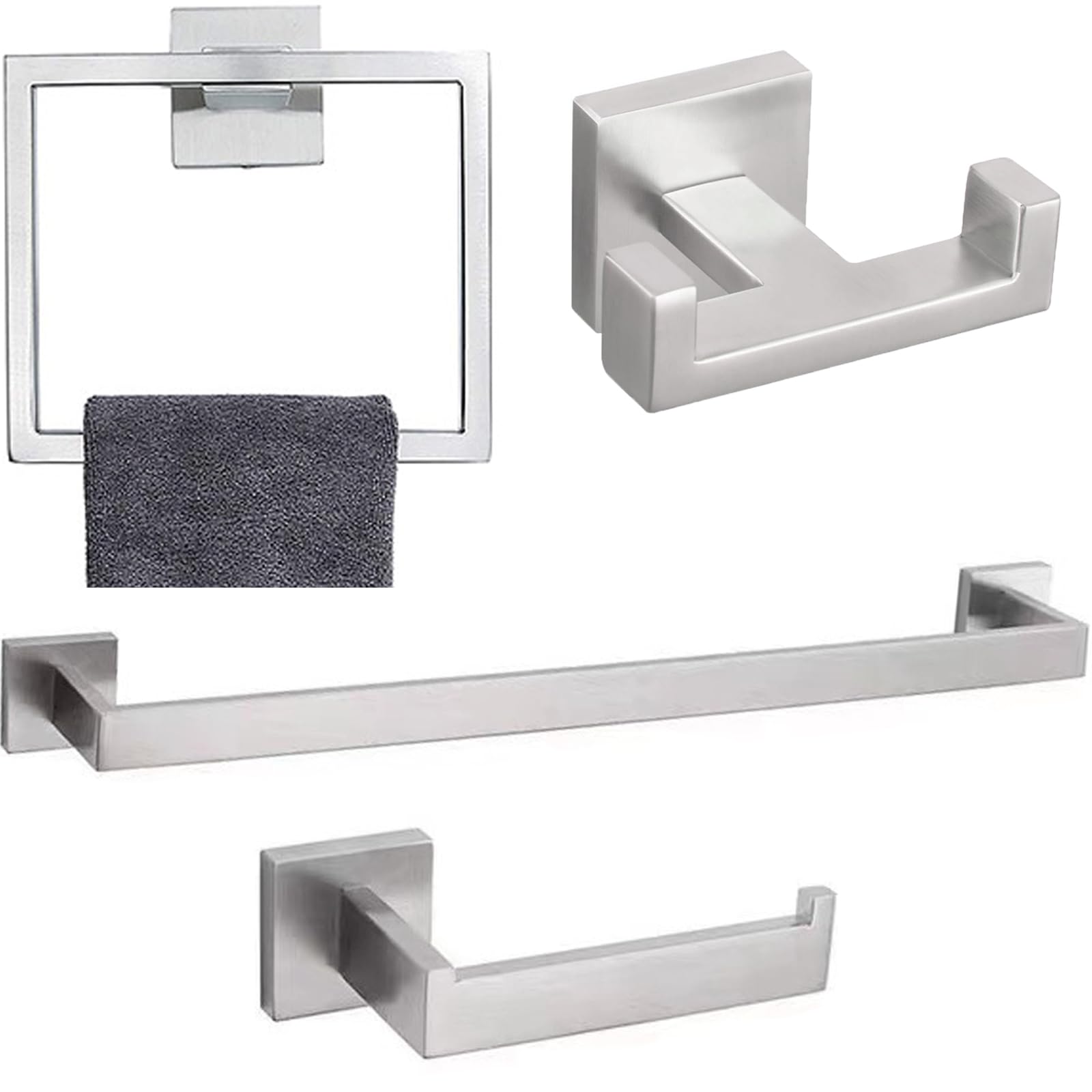 Photo 1 of 23.6 inch Bathroom Hardware Set Wall Mounted 4 Pieces Brushed Nickel Towel Bar Sets Include Towel Bar Towel Ring Toilet Paper Holder Towel Hook 1501-NL-4-60 4 Pieces A Brushed Nickel