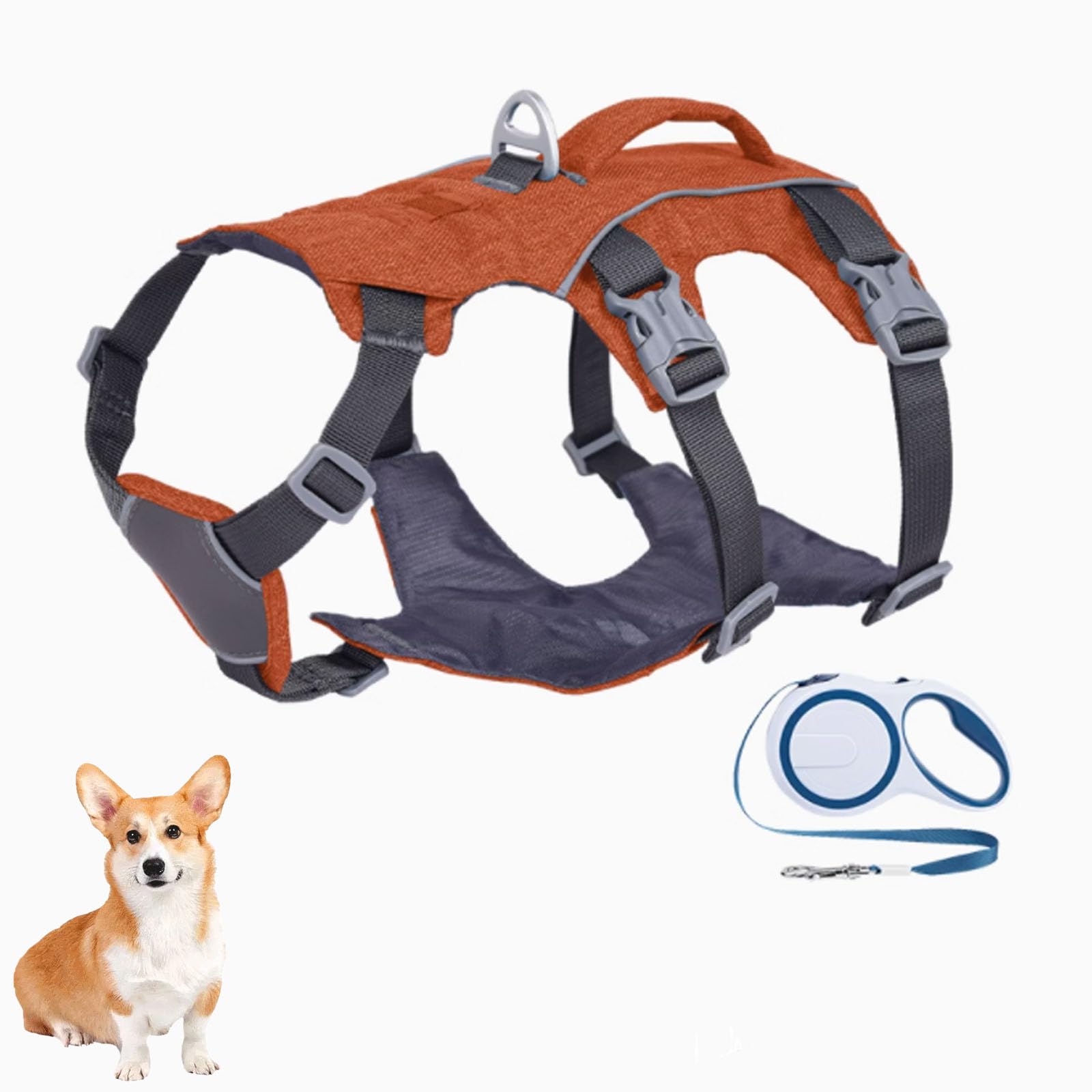 Pettorina per Cani con Maniglia, Gilet Riflettente per Cani, Pettorina Traspirante E Morbida per Cuccioli con Guinzaglio per Cani di Piccola, Media E Grande Taglia Che Camminano,Arancia,S