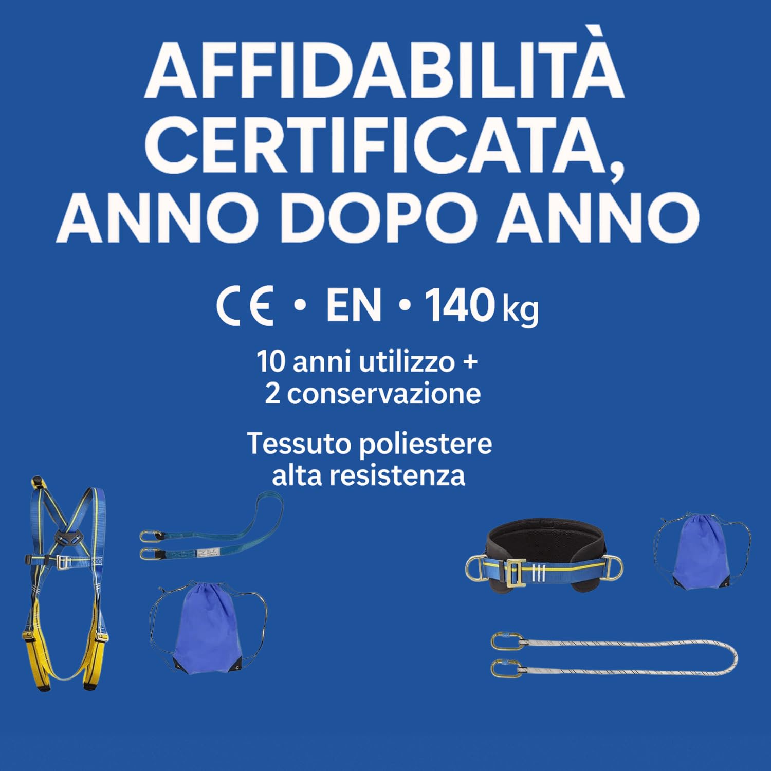 Kit Imbracatura di Sicurezza Anticaduta - Sistema di Ritenzione - Kit di Trattenuta per Sicurezza sul Lavoro e Arrampicata - Imbracatura Arrampicata - Kit Ferrata (Modello Advanced)