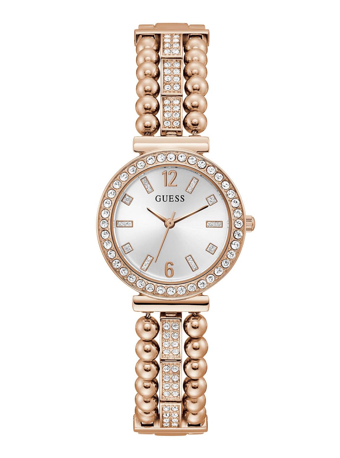 GUESSGUESS US Damen Rose Gold-Ton Strass Analog Armbanduhr One