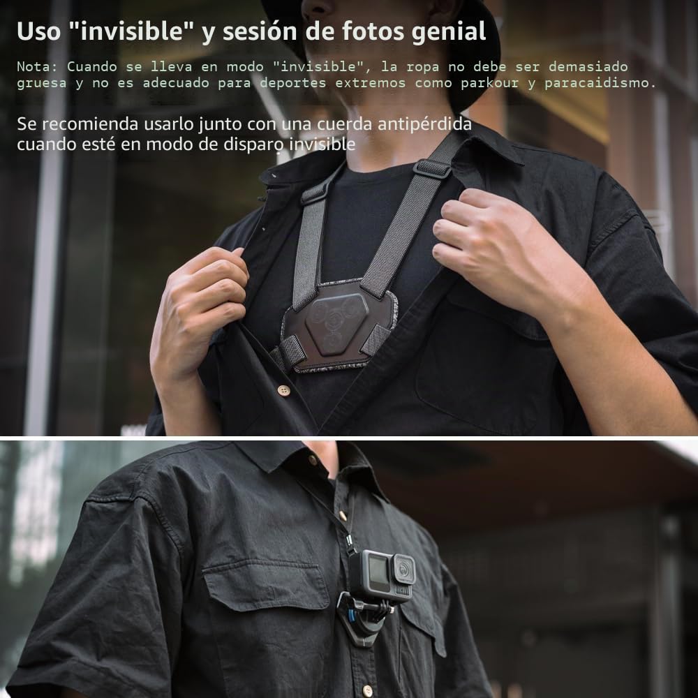 Arnés magnético mejorado para el pecho compatible con Go Pro Hero 13/12/11/10/9/8/7/6/5 negro, DJI Osmo Action 6/5 Pro/4/3/2, AKASO y más