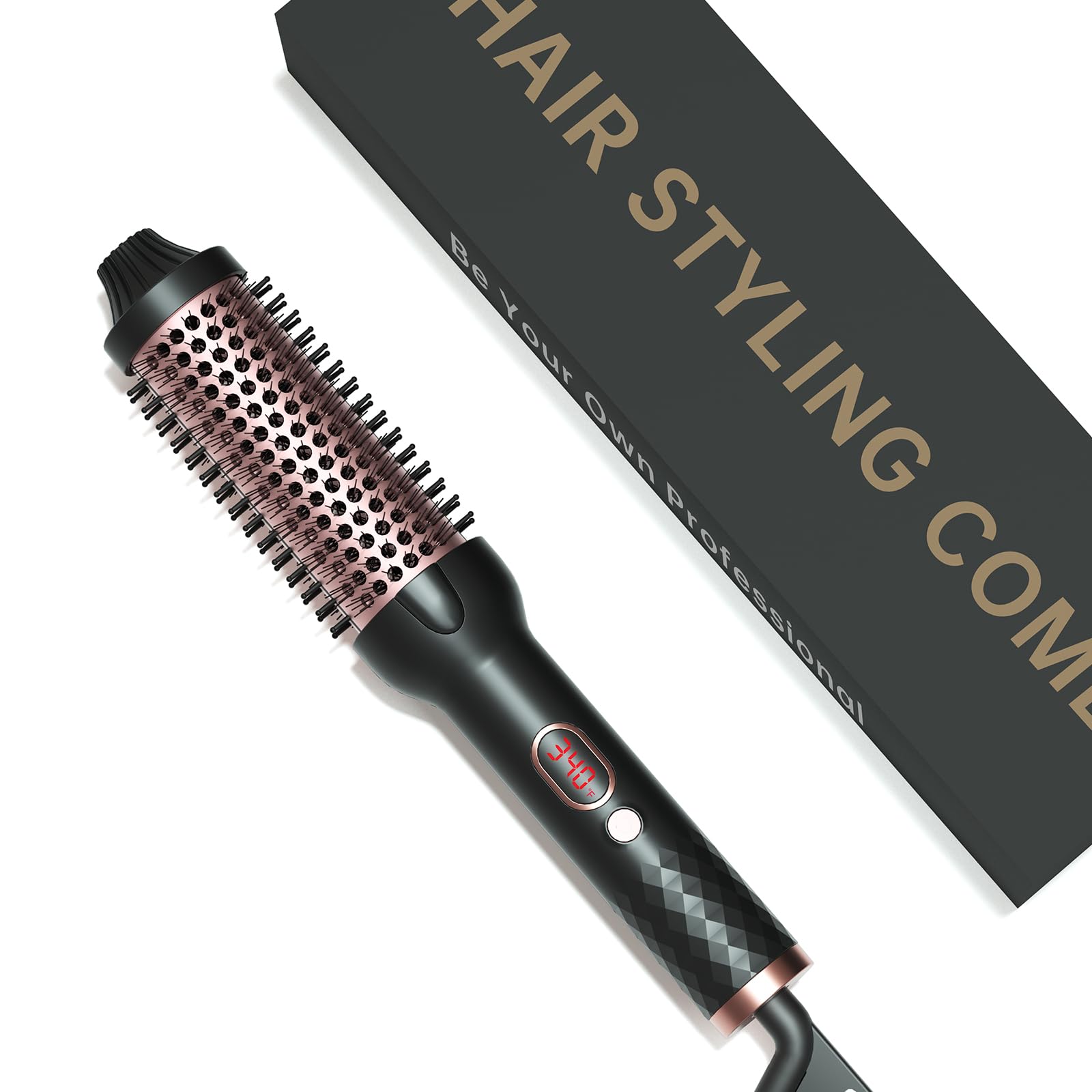 Hahahope 1.5 Inch Thermal Brush, Heated Round Brush for Blowout Look with Negative Ions & Ceramic, 30s Fast Heating Curling Iron with 10 Temperature Settings for Volumizing, Travel Hair Styling Tool