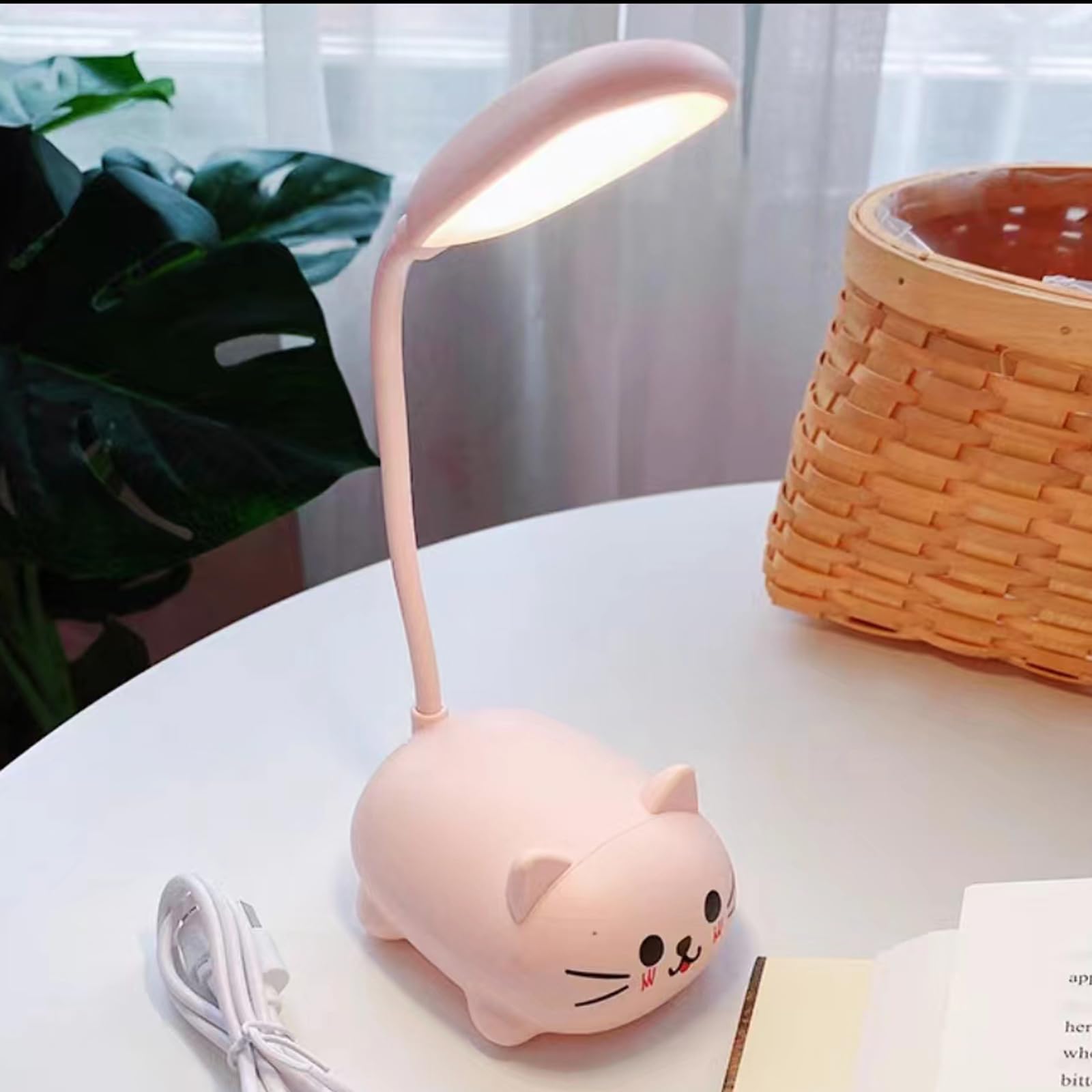LED Desk Lamp, Mini Cat Night Light, Portable LED Table Light, Cute Foldable USB Rechargeable Reading Light Bedroom Children's Bedside Study (Pink)