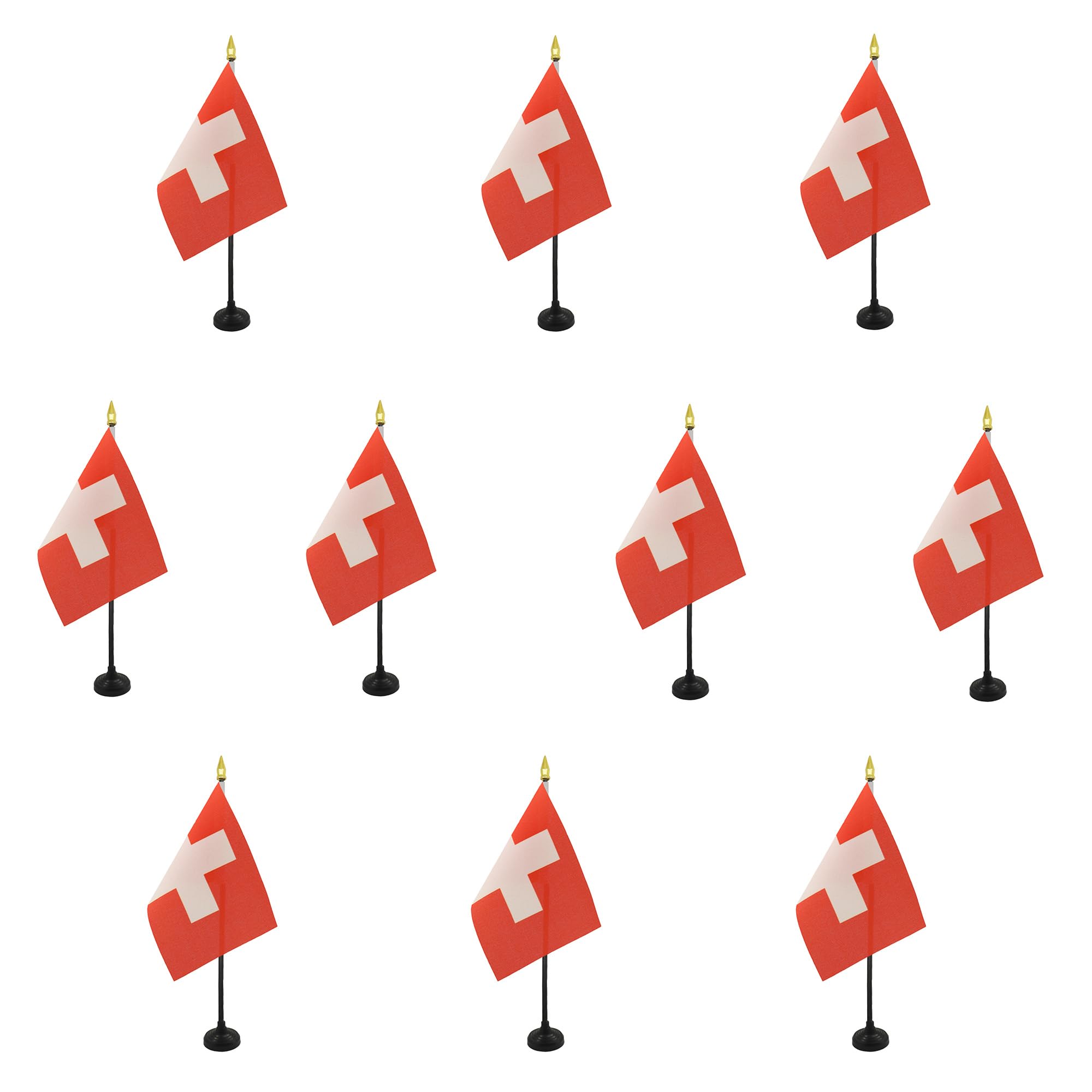 AZ FLAG - Set of 10 Switzerland Table Flag 4'' x 6'' - 10 Small Swiss Mini Desk Flags 100% Polyester 15 x 10 cm - Office Flag with 10'' Pole - Golden Spear