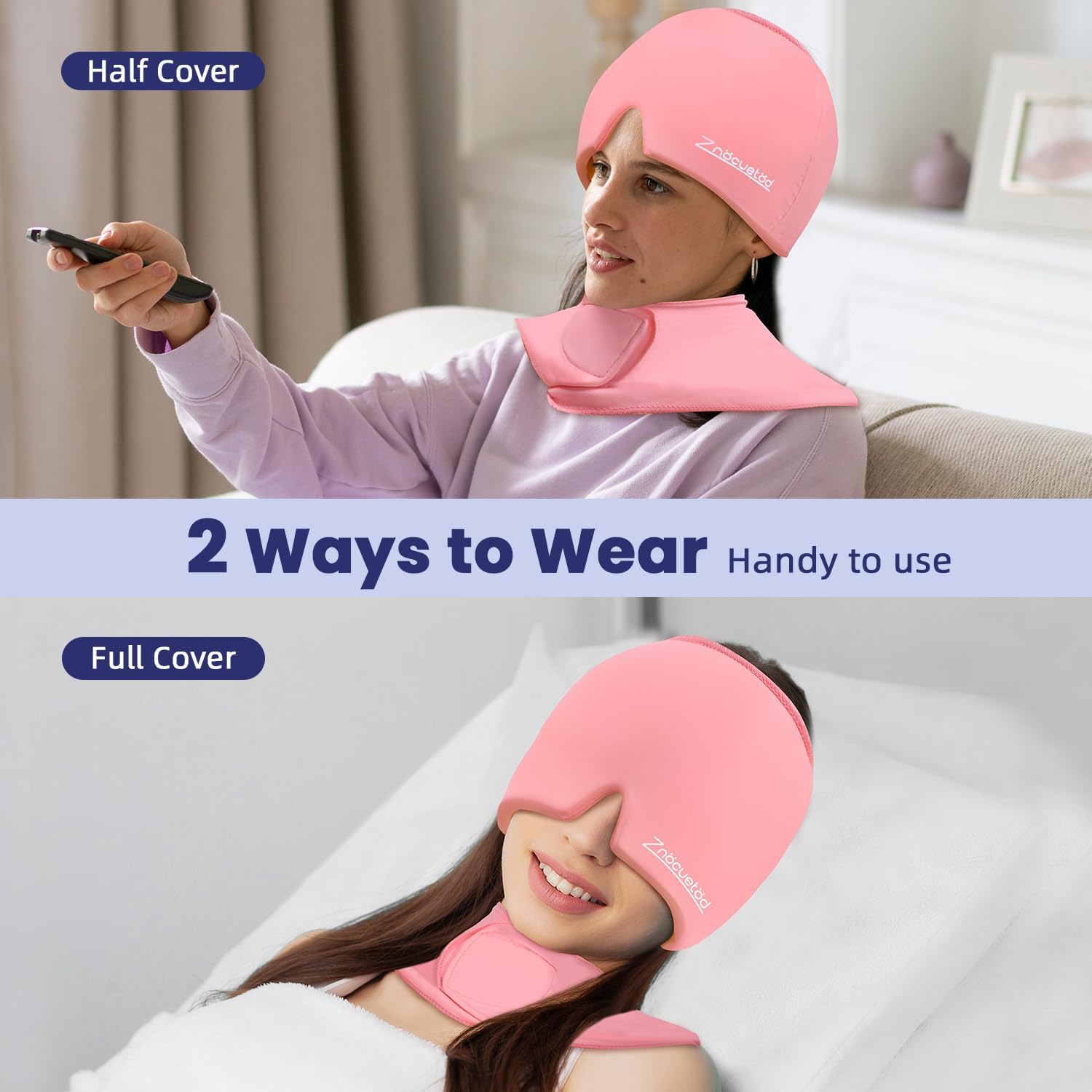 Migraine Relief Cap and Neck Ice Pack Wrap Gel Set, Upgrade Headache Hangover Cold Cap and Cervical Ice Packs Compress Relief for Head Cervical Pain, Stress, Swelling, Office Pressure Gift Women-Pink