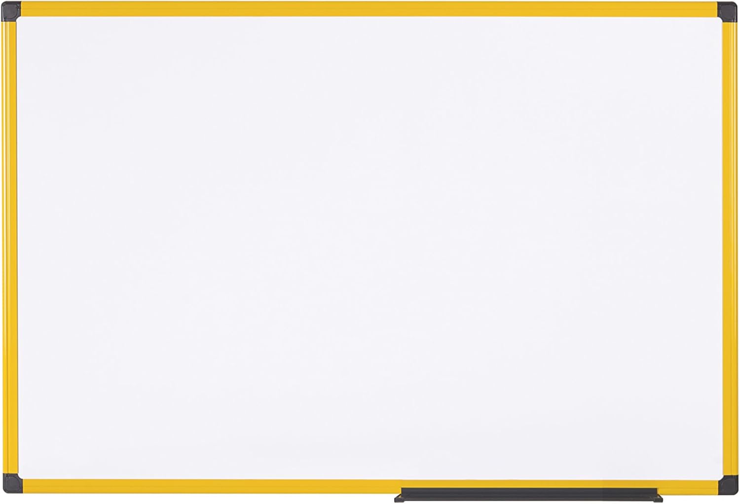 Bi-Office Ultrabrite – 60 x 45 cm Varnished with Yellow Aluminium Frame and Pen Tray