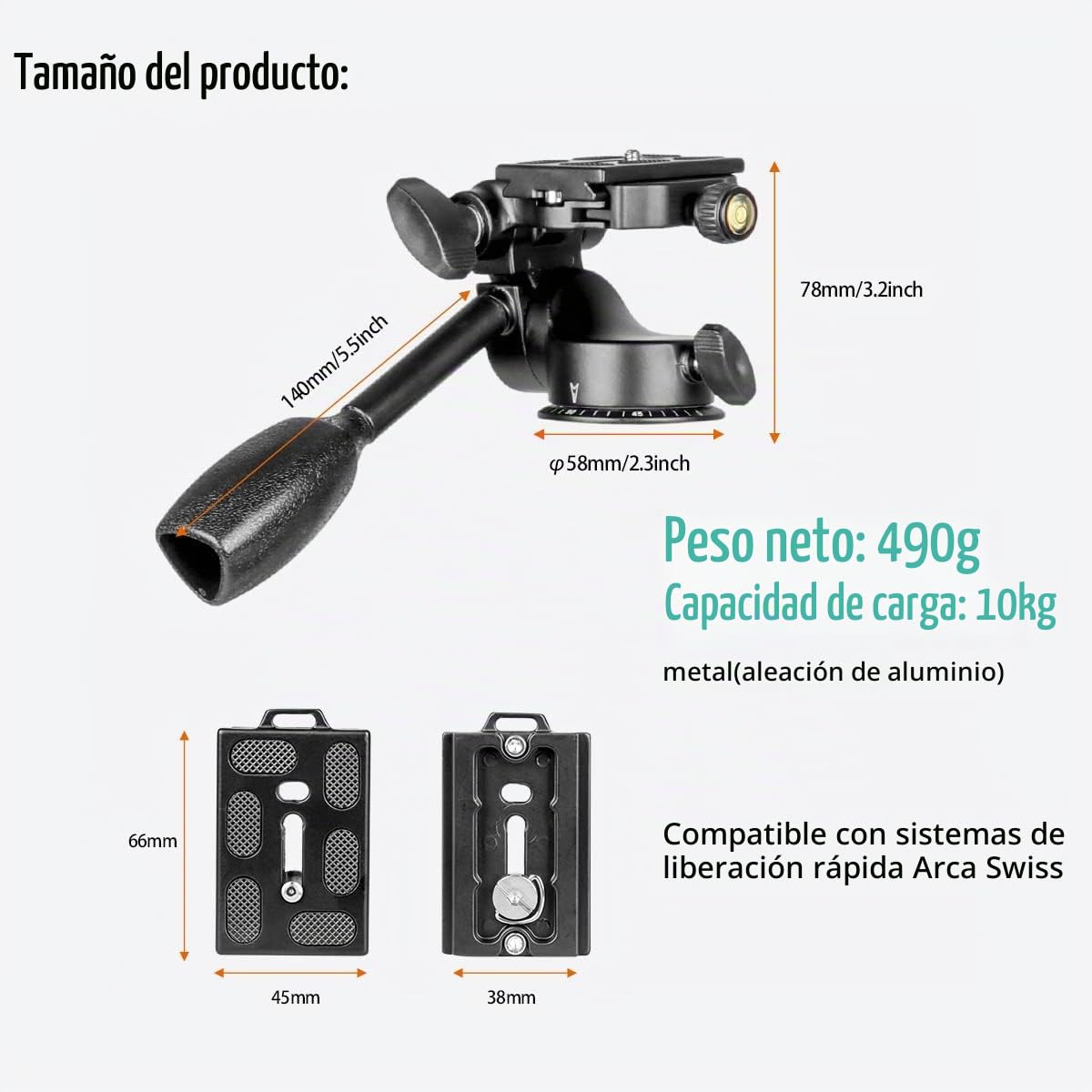 Koolehaoda Cabezal Giratorio para trípode Cabezal Tridimensional de amortiguación hidráulica de un Solo Mango de 360 ° con Placa de liberación rápida para trípode, monopié, cámara DSLR, videocámara