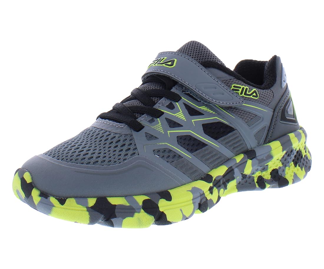 Fila Wanderun Strap Mashup Boys Shoes Size 4, Color: Grey/Yellow