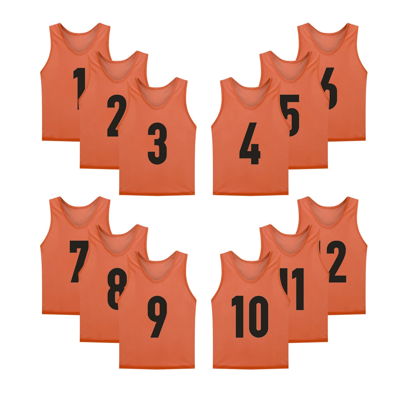 LTHYTY 12 Pack(1-12) Numbered Jerseys/Soccer Bibs/Scrimmage Pinnies/Team Training Vest for Adult Youth Kids., Orange, M