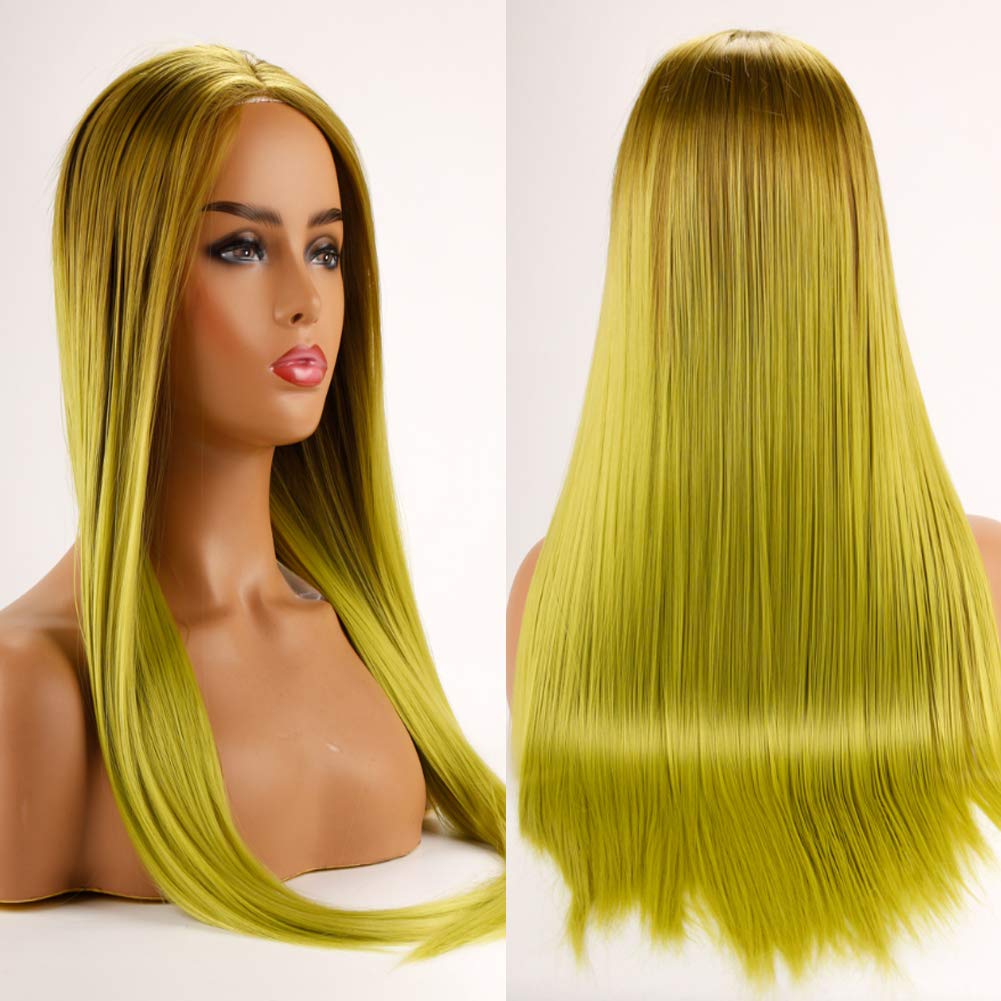 Lace Front Wigs Long Straight Hair 24 Inch Lime Green Desertcart