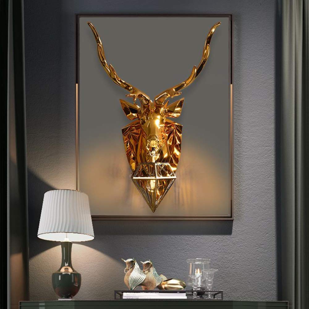 Placcatura in resina dorata Lampada da parete Testa di cervo Lampada da parete Postmoderna Semplicità Creatività Decorazione Applique da parete Soggiorno Divano Camera da letto Tes
