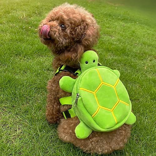 Sac à dos avec harnais pour chien – Sac à dos respirant en forme de tortue pour chiens, distributeur de sacs à déjections canines, sac à goûter pour...
