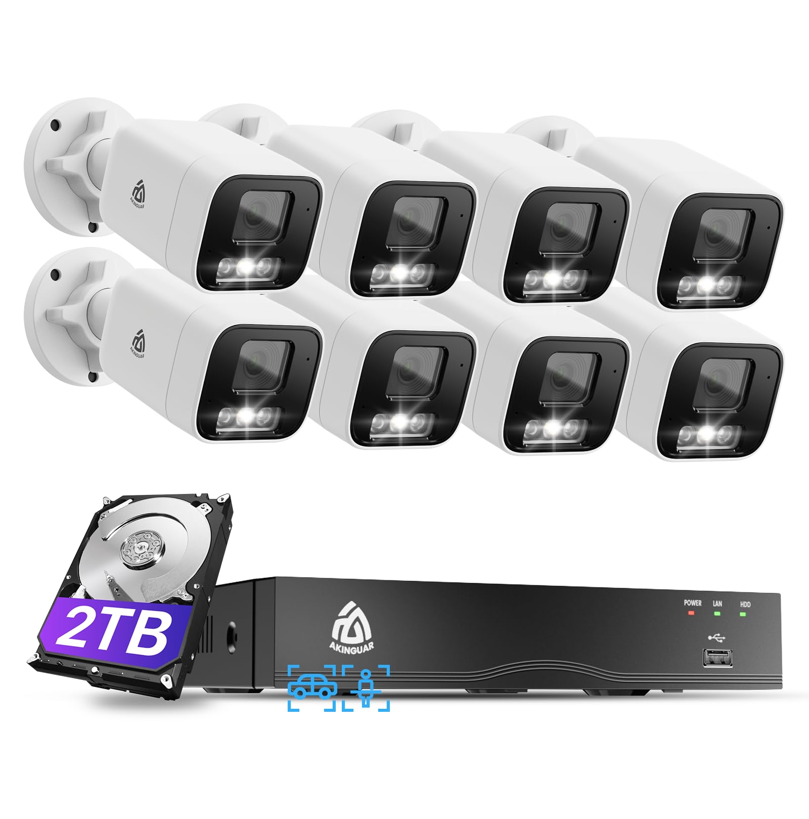 4K Kit Cámaras de Vigilancia PoE, 8X 8MP Cámaras IP de Vigilancia Exterior, 8CH NVR con 2TB HDD para Grabación 24/7, Detección de Persona/Vehículo, Visión Nocturna en Color, Audio Bidireccional