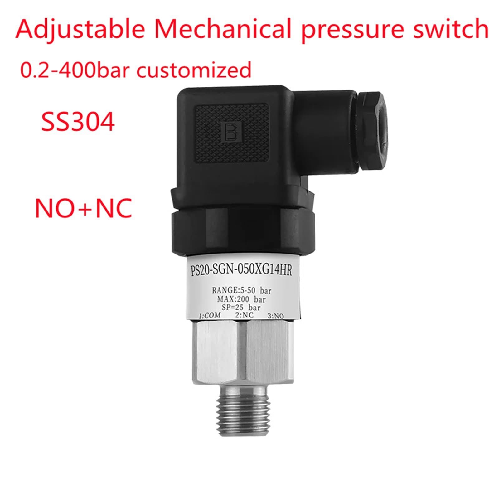 Interruptor de presión ajustable mecánico neumático hidráulico aceite agua diafragma pistón Control 1-12bar 1 Uds(G1-4 thread,5-50bar)