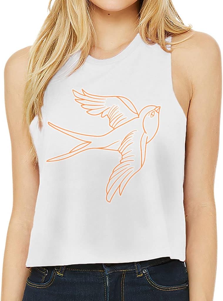Swallow Bird Racerback Cropped Tank - Cute Women's Tank - Printed Tank Top
