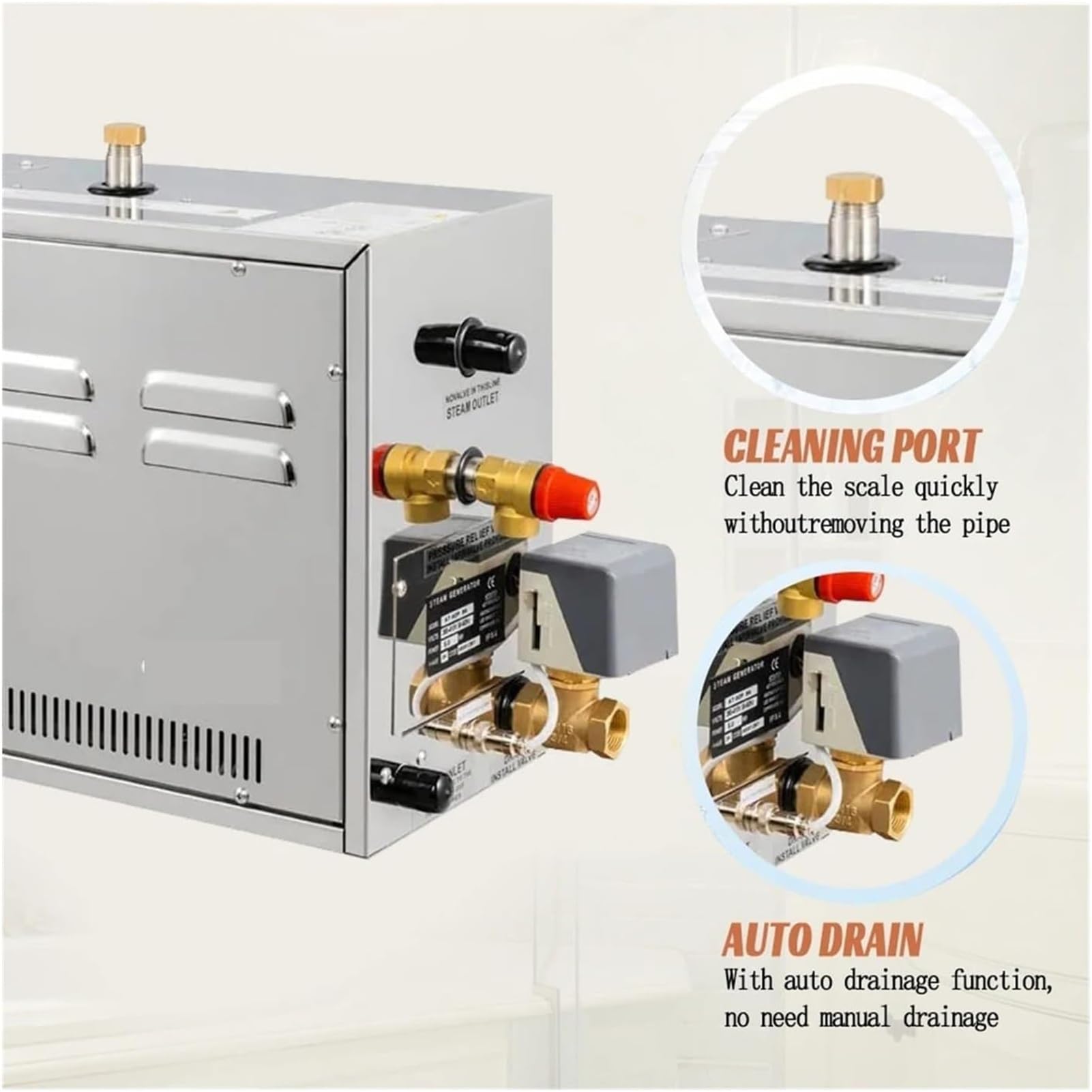 Generatore di bagno a vapore, 7KW in acciaio inox Sauna Steamer, Rifornimento idrico automatico Apparecchiature per sauna domestica per riscaldamento e doccia
