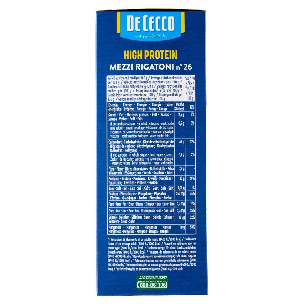 Italian Gourmet Pasta Mezzi rigatoni Nr. 26 proteici proteinreich 12 x 400g | Aus 100% italienischem Hartweizen / con semola italiana, al dente, Gesamtnettogewicht 4,8 kg + Kostenlos Polpa 400g