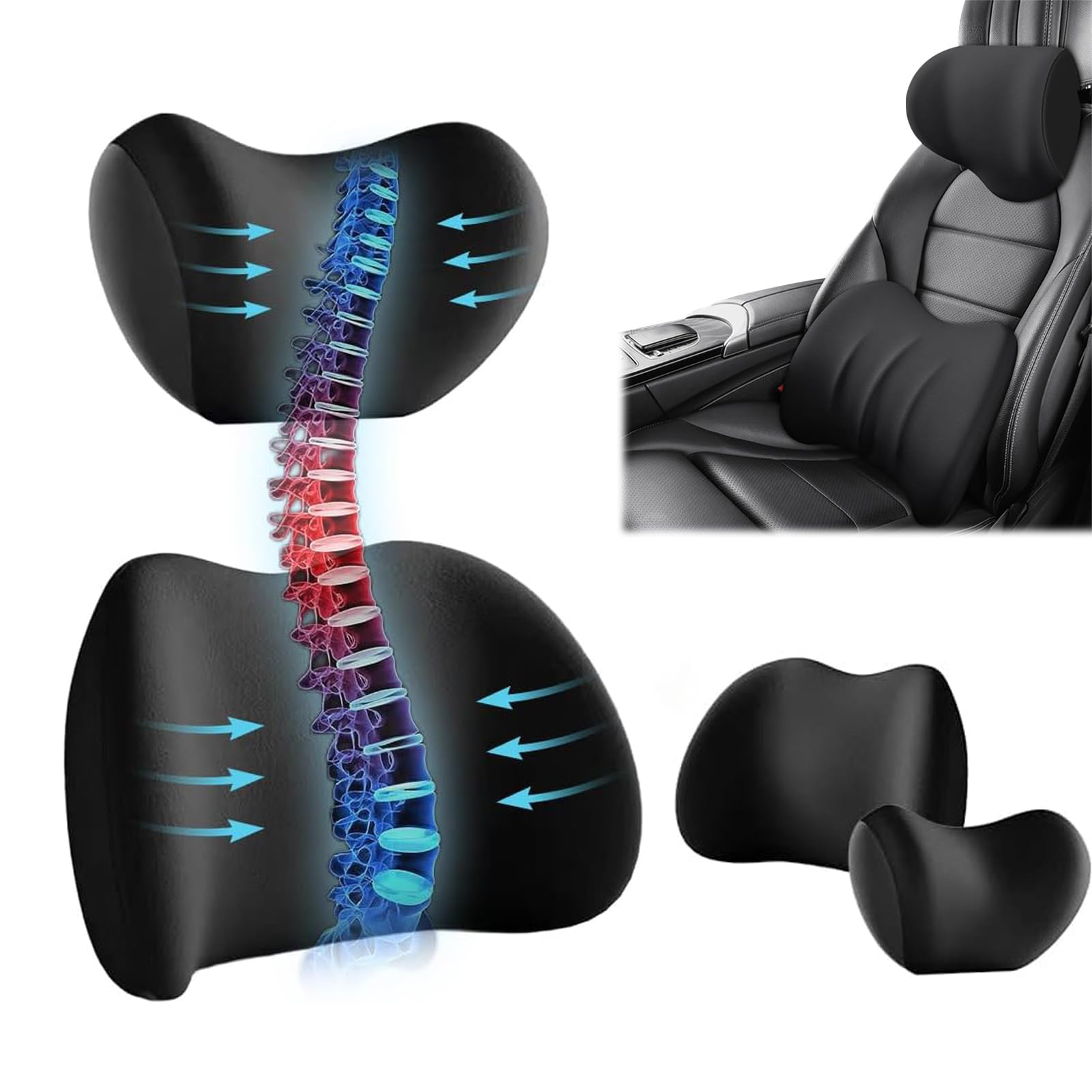 Coussin de soutien lombaire haut de gamme et appuie-tête auto en mousse dense